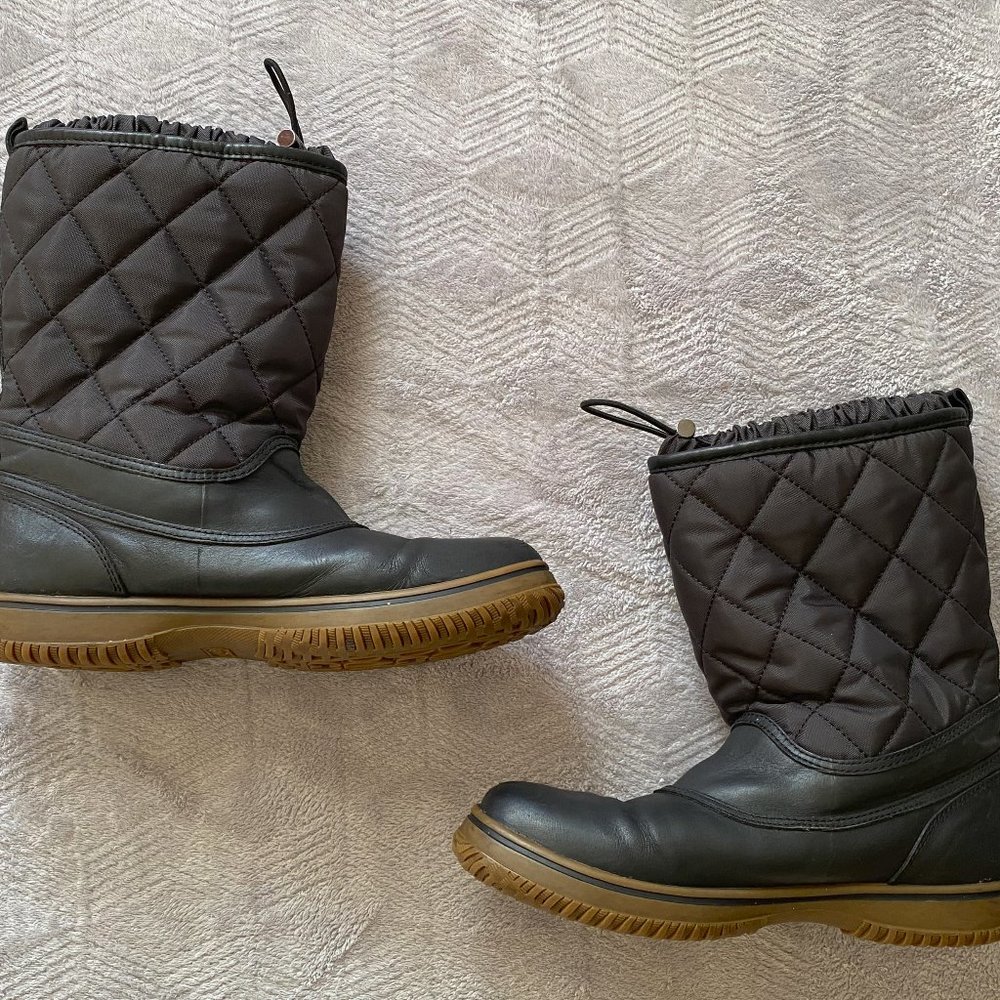 COACH Samara Black Leather Quilted Nylon Mid Calf Winter Boots Women's Size 8.5B